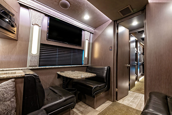 interior photo of a tour bus